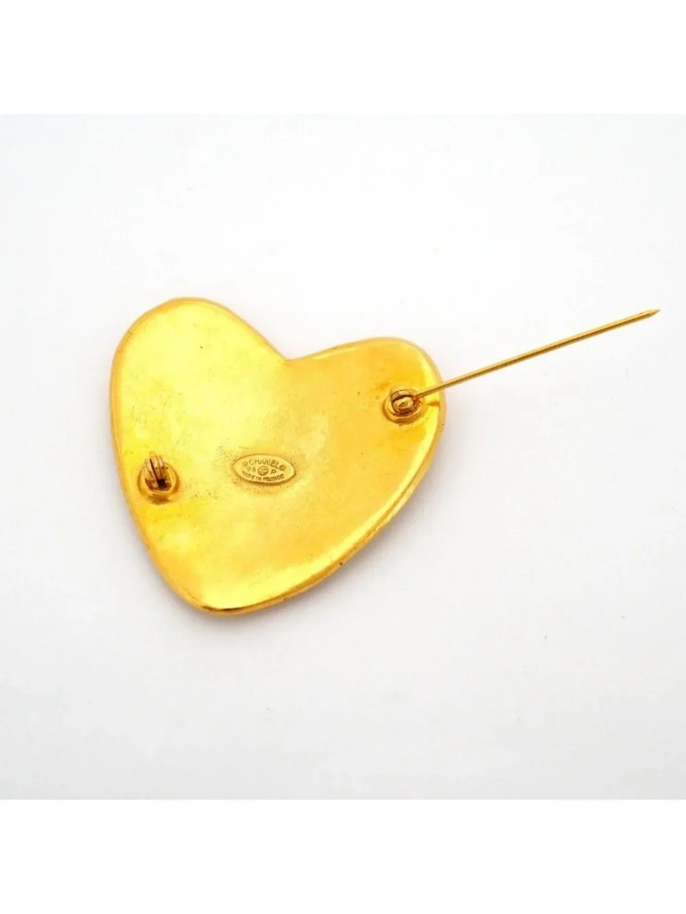 Chanel Brooch Vintage CC Logo Heart Motif Gold Plated - Picture 6 of 6